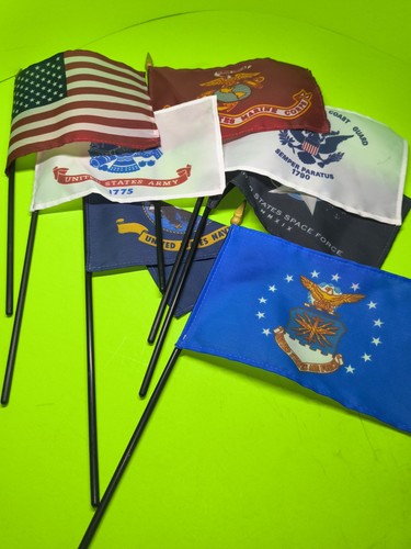 United States Military Mini Desk Flag set, Plastic pole Sewn Edge Sleeved USA
