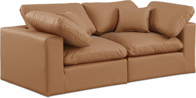 Comfy 188Cognac-S80 Modular Sofa in Soft Vegan Leather, 80'' Wide