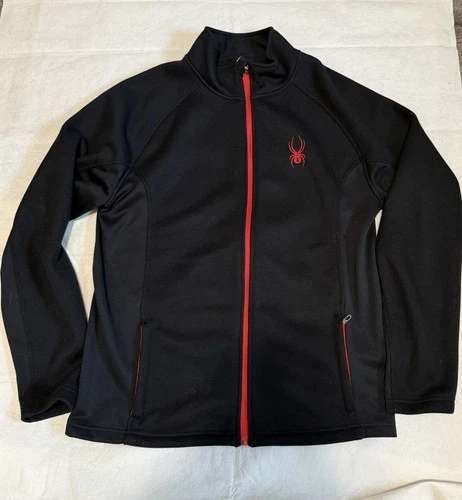 Spyder Constant Sweater Fleece Jacket Full Zip Mens L Black Red Mid Weight  Exc - product listing photo