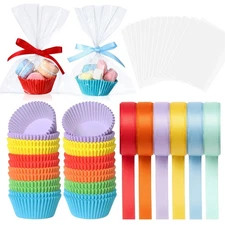 300 Pcs Christmas Clear Goodies Party Favor Treat Bags Set with Cupcake Liner...