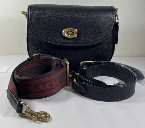 Borsa a tracolla Coach Ca094 Willow Flap media in pelle nera con sella