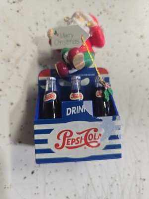 Matrix Pepsi Cola Santa Collectible Ornament 1997 sitting on bottles VTG