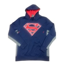 Superman DC Comics Performance Hoodie Navy Blue Gray Red Shield Logo Mens Large