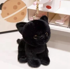 Black  Kitten Cat Pendant Plush Toy 6" Stuffed Animal Toddler Doll Gift for Kids