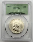 1953-D Franklin Half Dollar 50C PCGS MS64 FBL Full Bell Lines Silver 30th Anniv