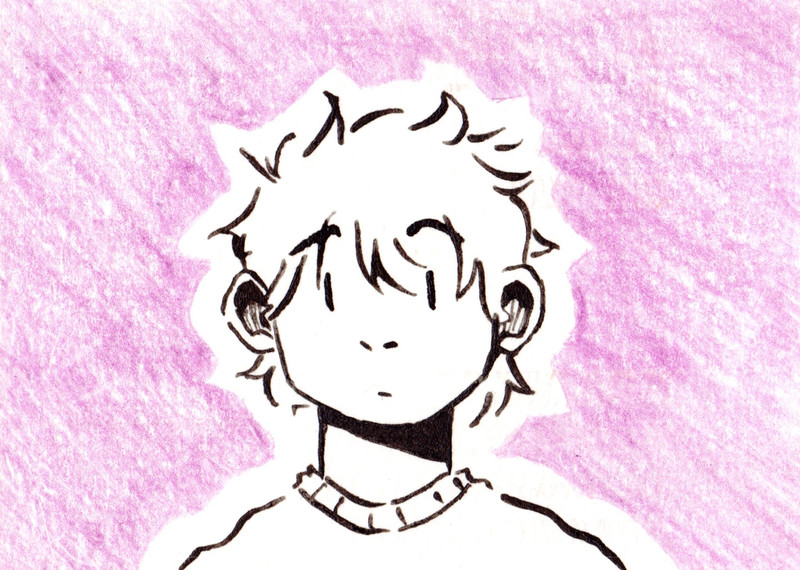 ACEO Ink & Pencil Art Card - Original Character #13 - Pink Purple - 2.5x3.5