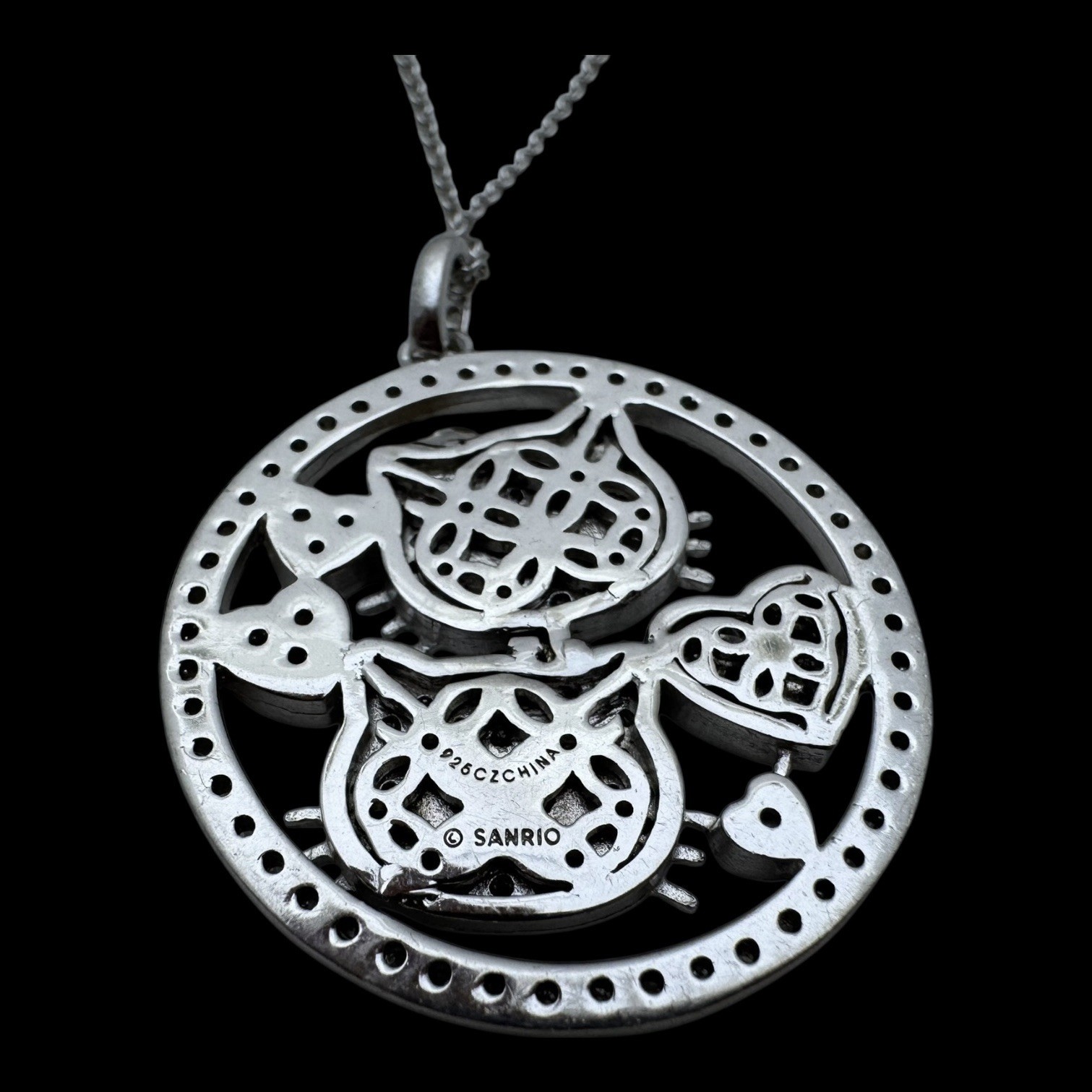 Sanrio Diamonique Hello Kitty and Mimi Sterling Silver  pendant necklace 18in