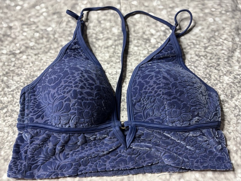 Victoria Secret PINK  Velvet Floral Blue Bralette Size Medium