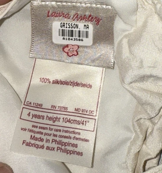 Laura Ashley sleeveless 100 % silk dress girls 4 year ivory embroidery tulle - Image 3 of 4