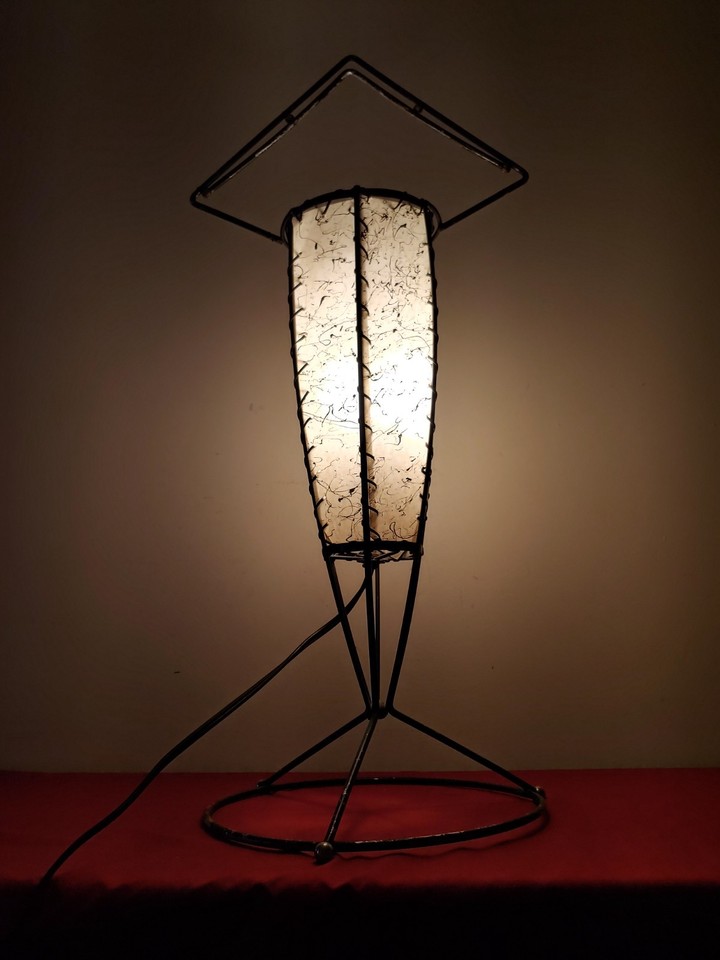 FIBERGLASS SHADE FLOOR LAMP MID CENTURY MODERN MCM DISH HOLDER