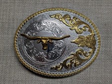 4.5" vintage NOCONA belt buckle OVERSIZED silver gold WESTERN longhorn cowboy