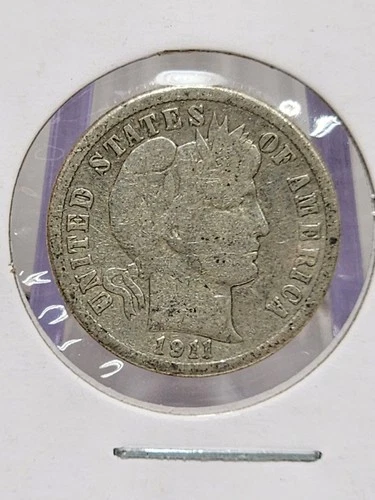 1911-D Barber Dime Raw VG Cleaned