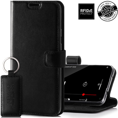 SURAZO RFID Echtes Ledertasche Schutzhülle Protect Wallet Case Schwarz