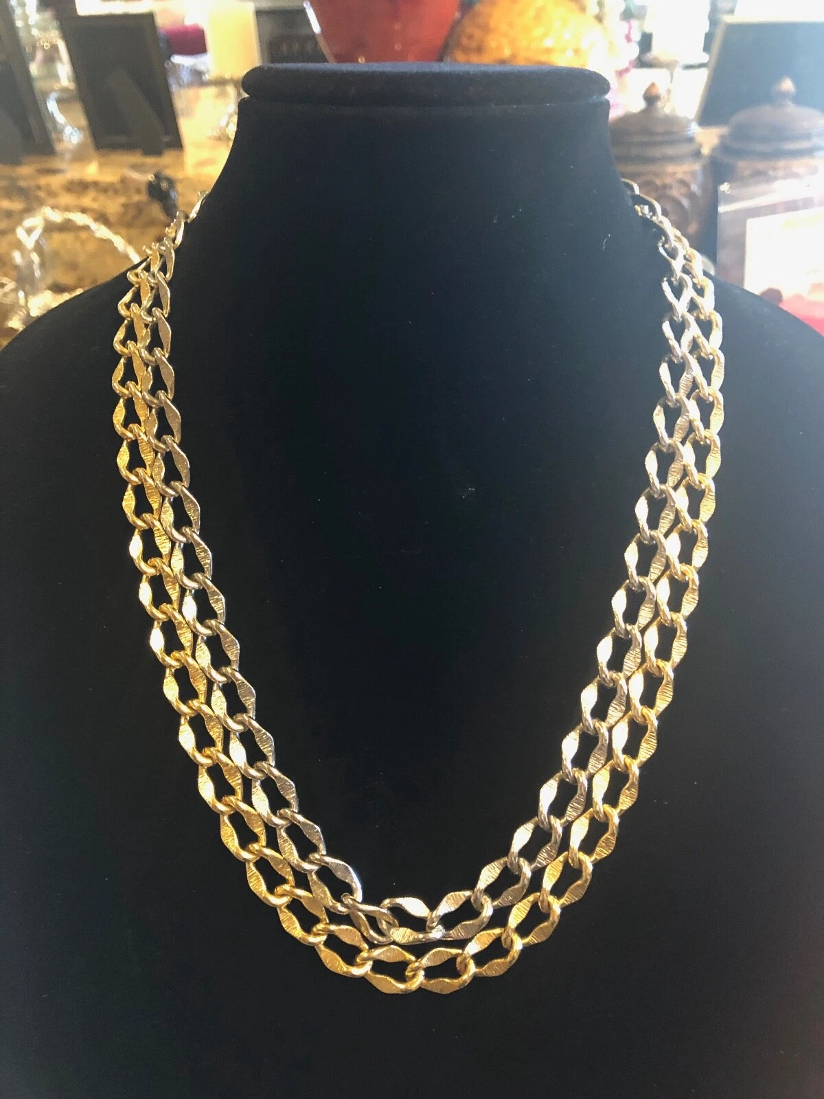 Vintage 1969 Christian Dior Collana Due Toni Maglia Catena Doppia Fila