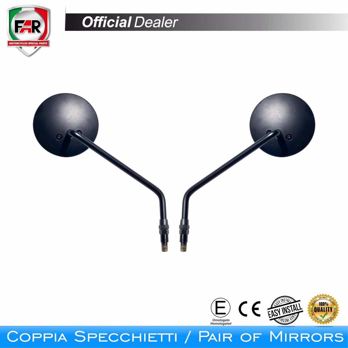 COPPIA SPECCHIETTI SPECCHI MOTO FAR 7580 E 7581 OMOLOGATI NERO DA MANUBRIO