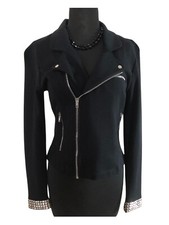 Cache Offset Front Zipper Top Jacket New XS/S/M Zipper Pocket Embellished 178