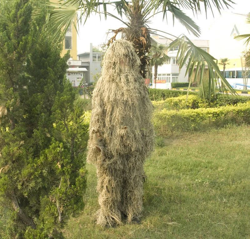 Desert Tactical Camouflage Ghillie Suit Sniper Clothes Jacket Pants Weapon Cover - Image 2 of 4
