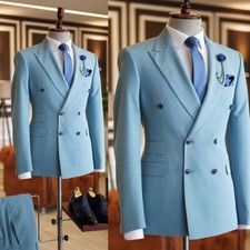 Business Men Suits Slim Fit Double Breasted Tuxedos Peak Lapel Wedding Blazer