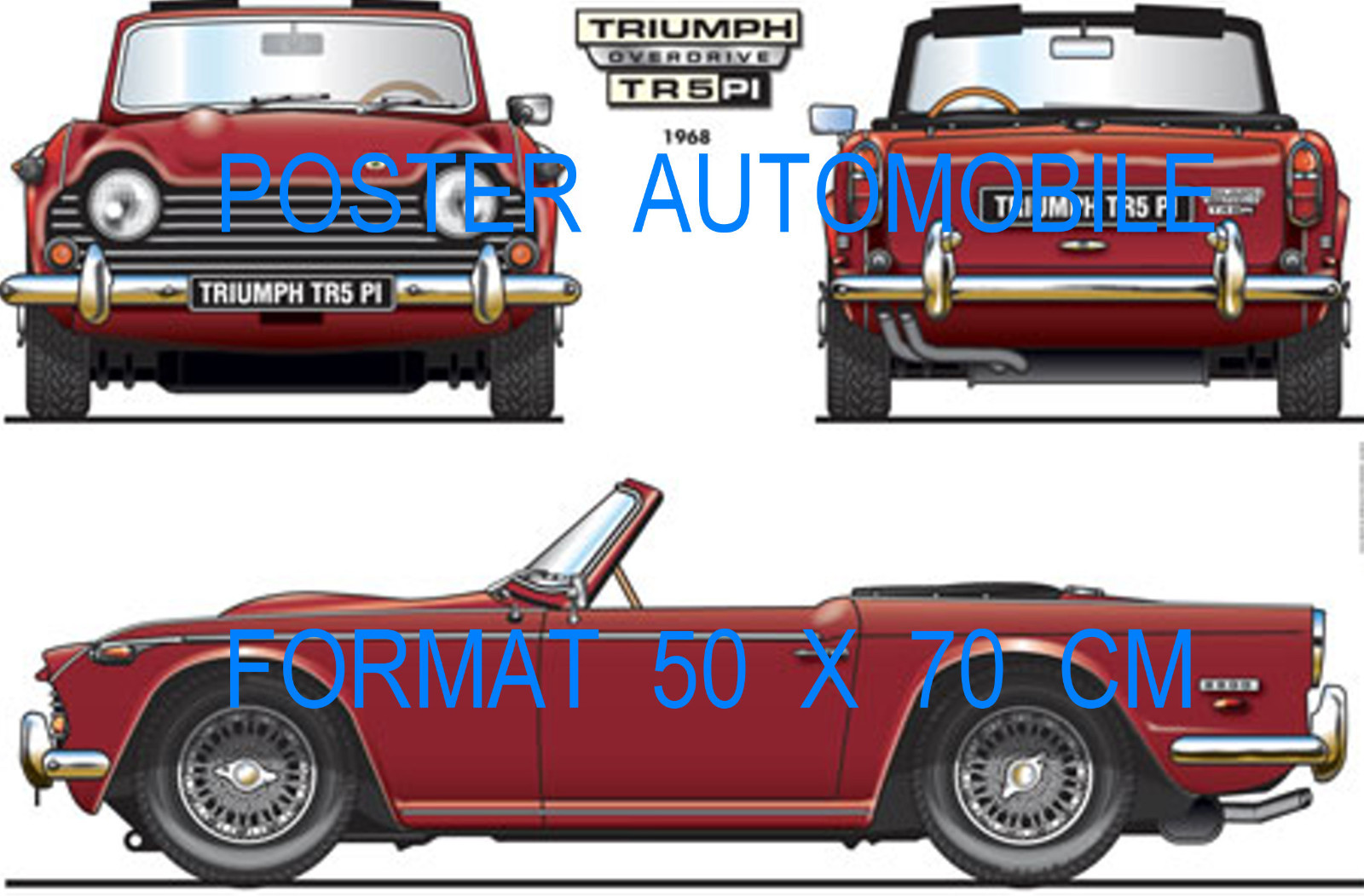 Affiche Triumph TR5 PI Overdrive pour une décoration vintage de garage ou bureau chic