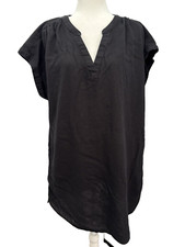 Ana Dress Womens XL Black Oversized Tunic Boho Linen Cover Up Popover Henley