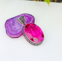 Oval Pink Topas Edelstein AnhäNger 925 Sterling Silber Handgemacht Groß Schmuck