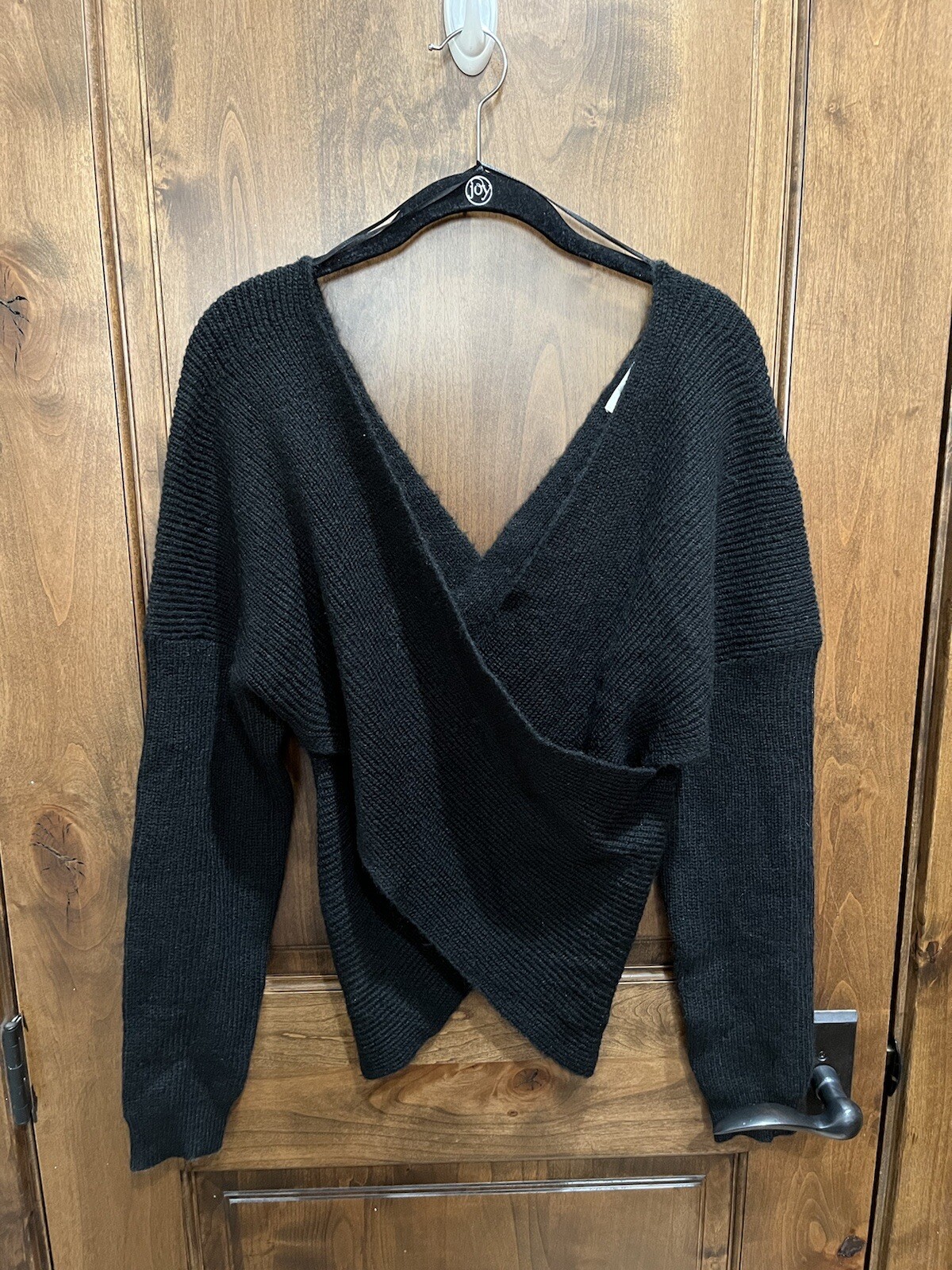 V Neck Cross Wrap Sweater, Black 