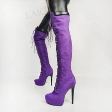 Women's Over Knee Platform Boots High Heels Boots Faux Suede Shoes Woman Big Siz