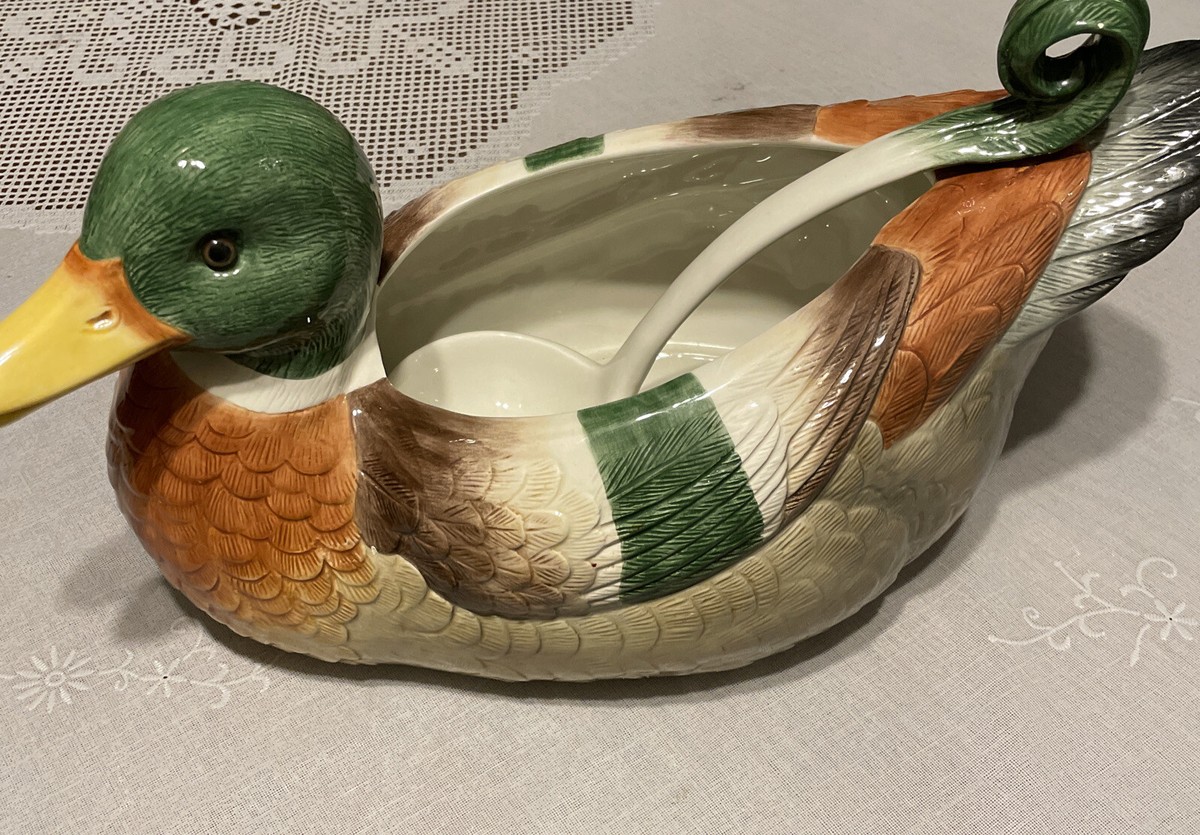 VTG 2003 Fitz & Floyd Mallard Duck soup tureen w/lid & ladle