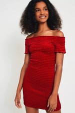urban outfitters red velvet bardot ruched dress size small BNWT £69