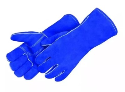 2 Pair Blue Split Cowhide Leather Welding Welders Gloves - Medium