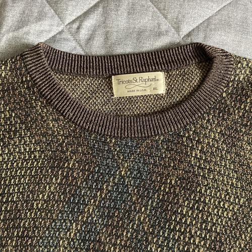 Vintage 90s Tricots St. Raphael Grandpa Pattern Sweater Men’s XL Brown Blue - Picture 2 of 10