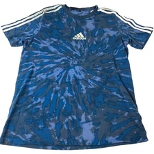 Adidas Mens M T-Shirt Short Sleeve 3 Stripe cool back hit blue tie dye