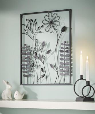 3D Wandbild Metall ''Black Flowers'' matt schwarz 43x58cm Wand Deko Bild Schmuck