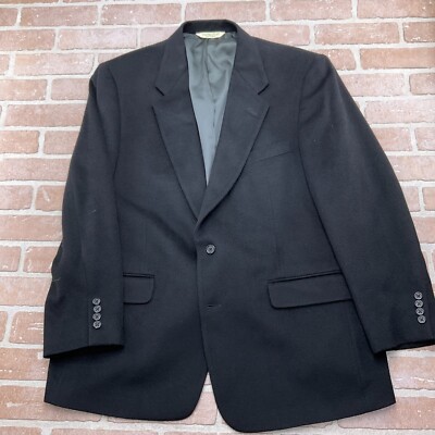 Evan Picone Blazer Men 44R Black Camel Hair 2 Button Classic Career Jacket