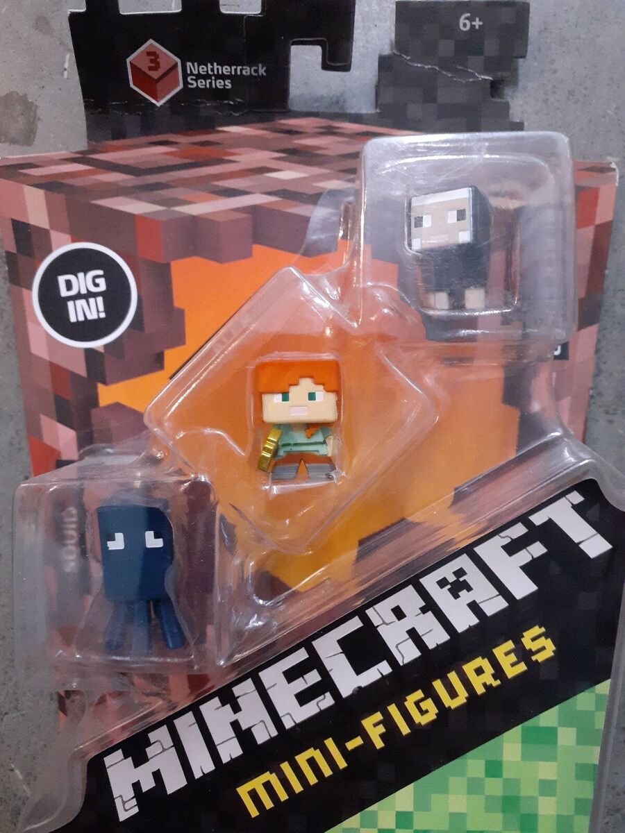 MINECRAFT 2,5 cm / 1 ACTION FIGURES SQUID , ALEX , BLACK SHEEP NETHERRACK  SERIES 3 MOJANG - MATTEL CKH40