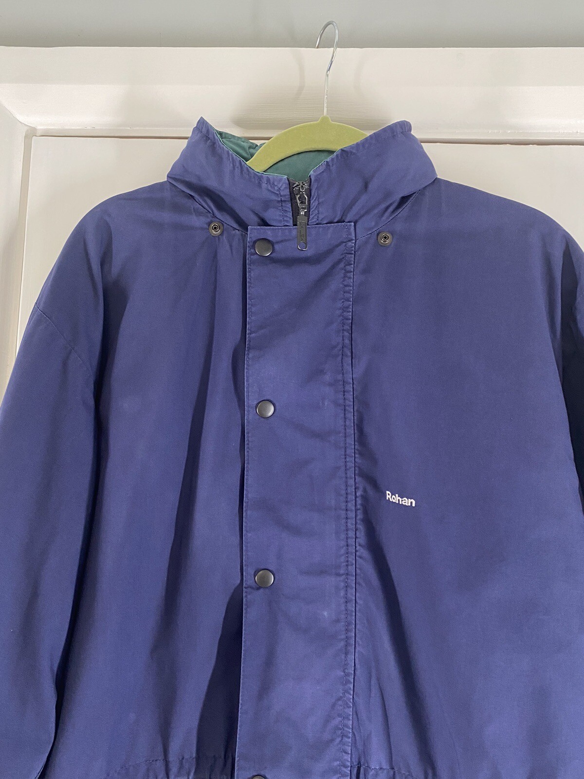 Rohan Jacket Mens UK M/L Blue Pampas Fold Away Hood Rain Coat Outdoors
