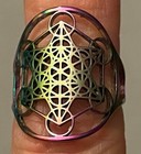 METATRON RING - Thin Cutout Pattern - Rainbow Stainless Steel - ADJUSTABLE ~7.5 — photo 2