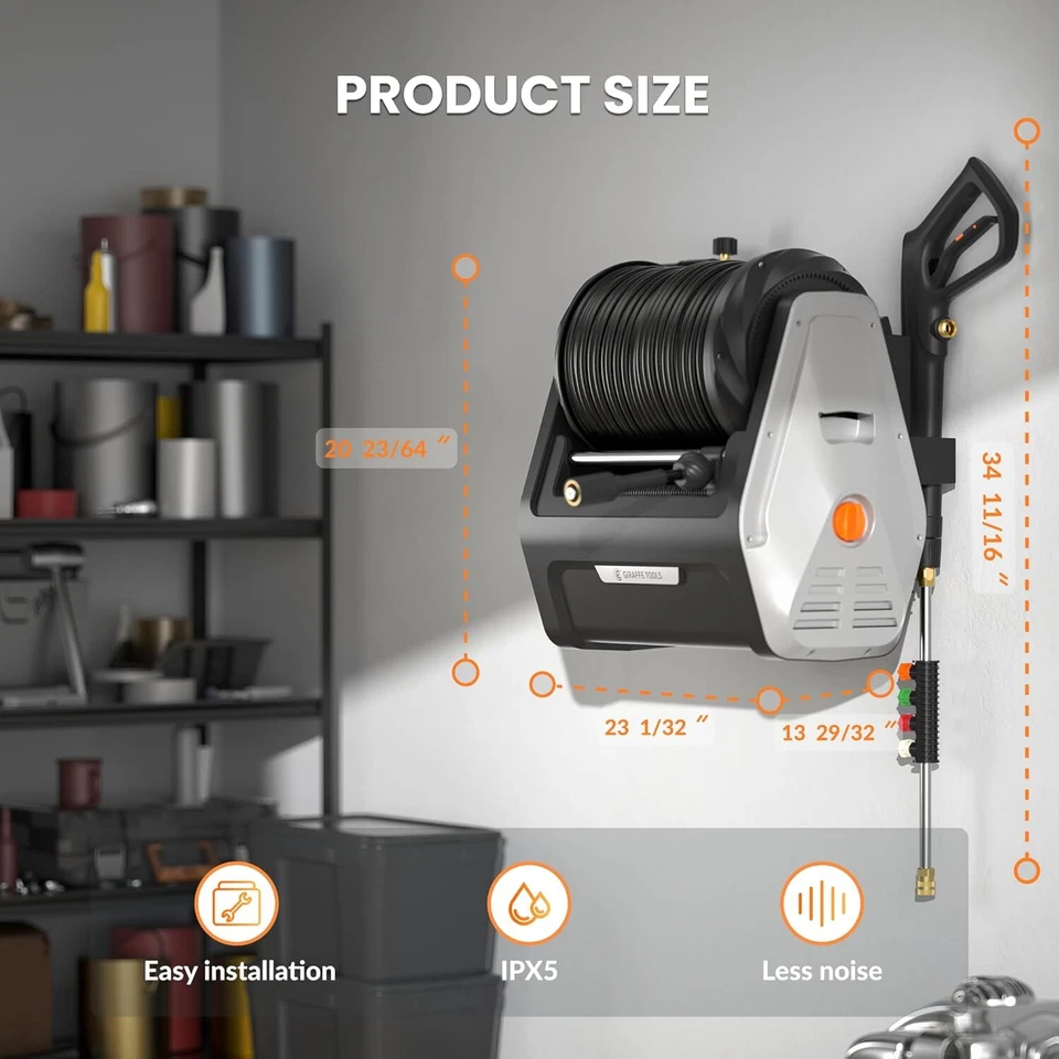 Giraffe Tools Electric Pressure Washer 2900 PSI Power Washer Hose Reel 100 Feet - Image 3 of 4