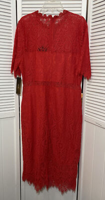 Lulus Womens Dress Red XL Lace Short Sleeve Sheath Midi Cocktail Formal NWT Lulus Womens Dress Red XL Lace Short Sleeve Sheath Midi Cocktail Formal NWT
