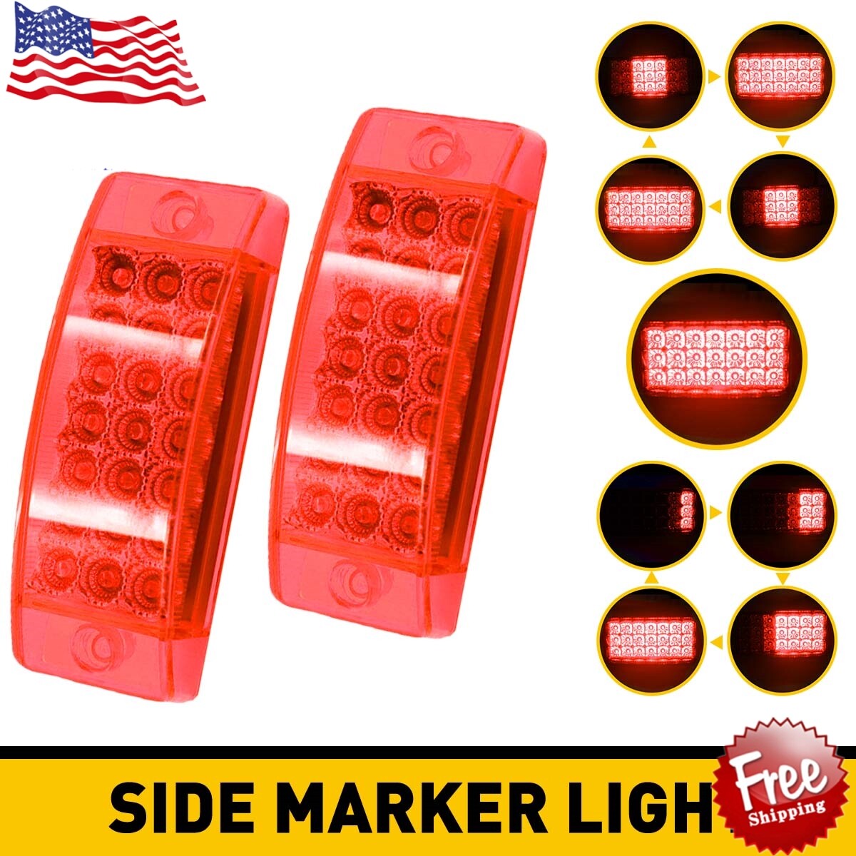 2/4x 6 Inch 21 LED Red High-Brightness Marker Trailer Clearance Lights