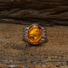 Yellow Baltic Amber Gemstone 925 Sterling Silver Handmade Ring All Size BA-92