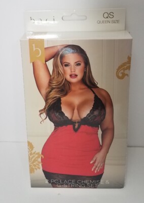 baci Lingerie Lace Chemise & G-String Set QS QUEEN SIZE 14-18 Red NEW