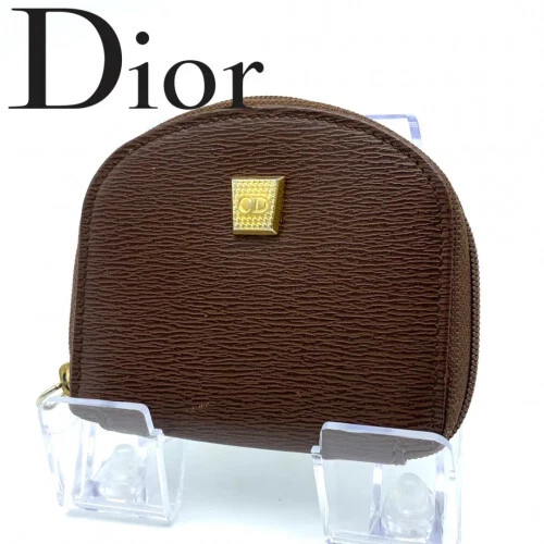 Christian Dior CD Logo Porte Monnaie Cuir Portefeuille Marron Vintage 2418