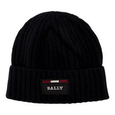 Bally Men's Blue Ribbed Logo Wool Beanie 6240326 MSRP $199 NEW