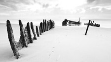 Landscape photography beach sand sea water wreck Custom Gaming Mat Desk