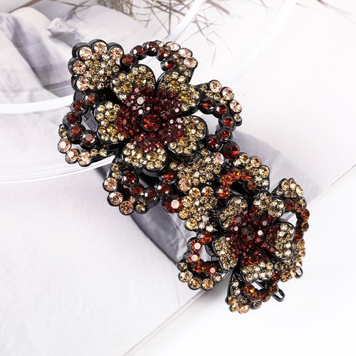 Double Flower Butterfly Hair Claws - Rhinestone Crystal Women Headwear Accessory - Picture 38 of 53