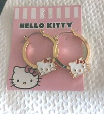 Hello Kitty Gold Overlay Alloy1" Hoops, Leverback, Youth,teens,adults