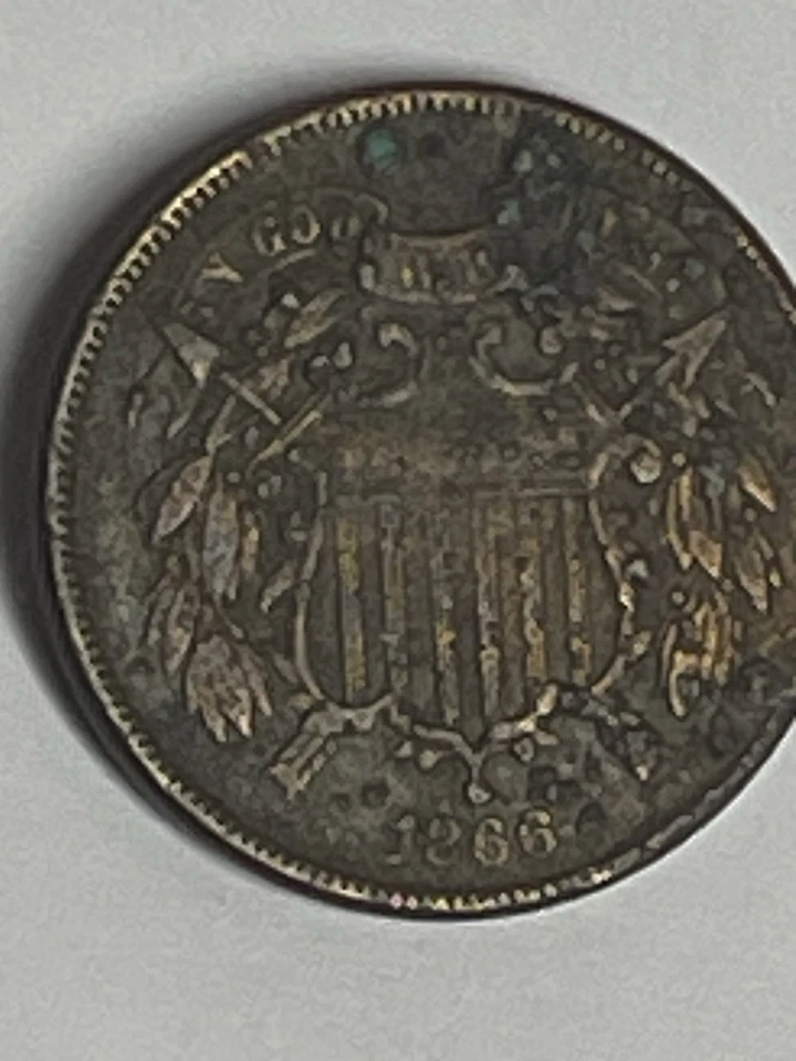 1866 2 CENT Piece Shield Bronze Original Vintage Antique Coin Free Shipping - Image 2 of 4