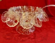 Stunning Vintage Hazel Atlas Swirl Hazelwear 15 Piece Pedestal Punch Bowl Set