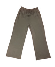 Women s Green Solid Wide-Leg Lounge Pants Polyester Drawstring Elastic L